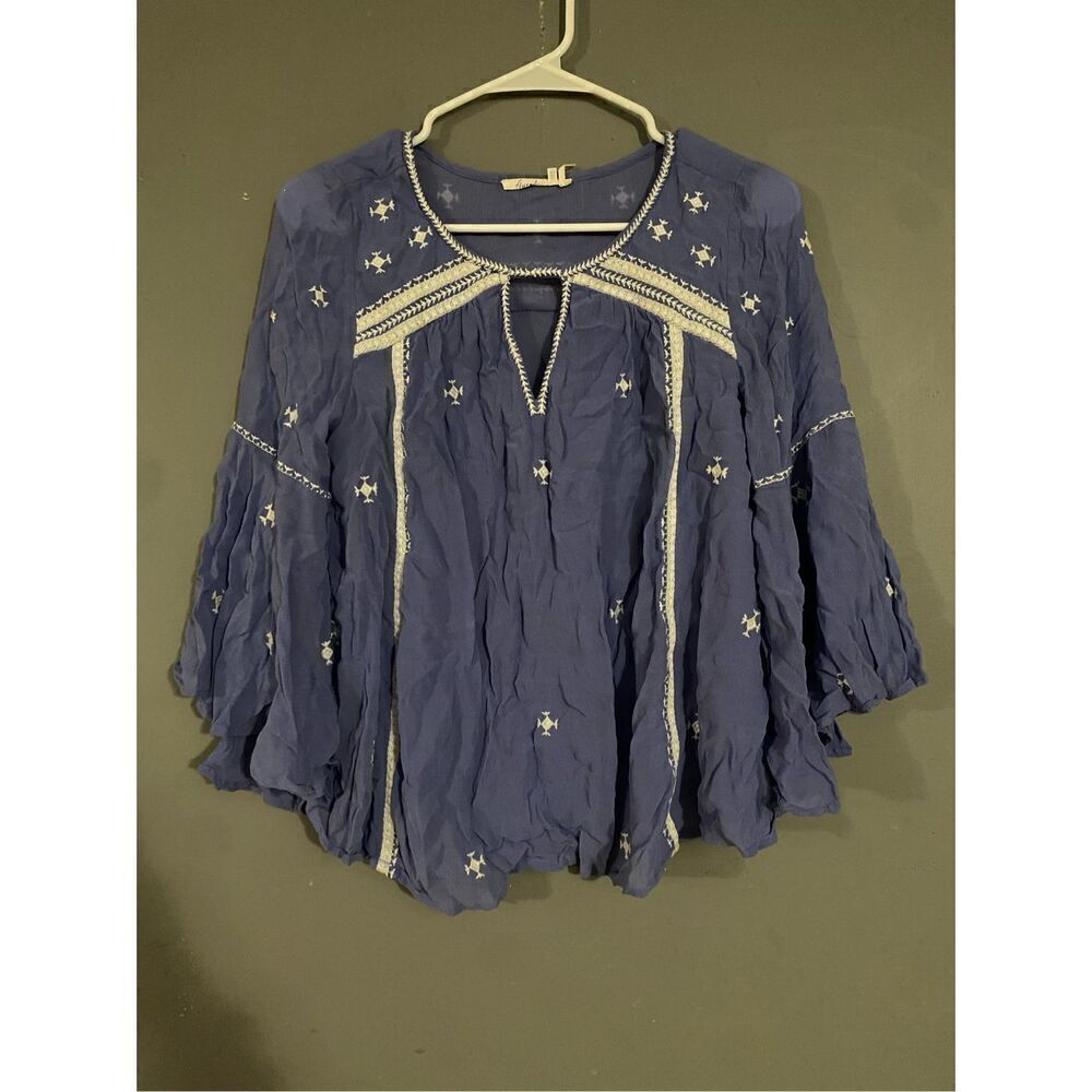 Floreat by Anthropologie The Adena Embroidered Blouse Bell Sleeves Size 2
